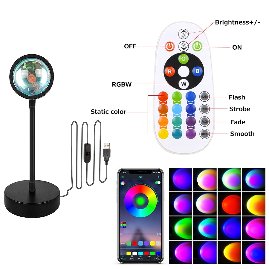 Smart Bluetooth Sunset Projection Lamp Night Light APP Remote Led Lights